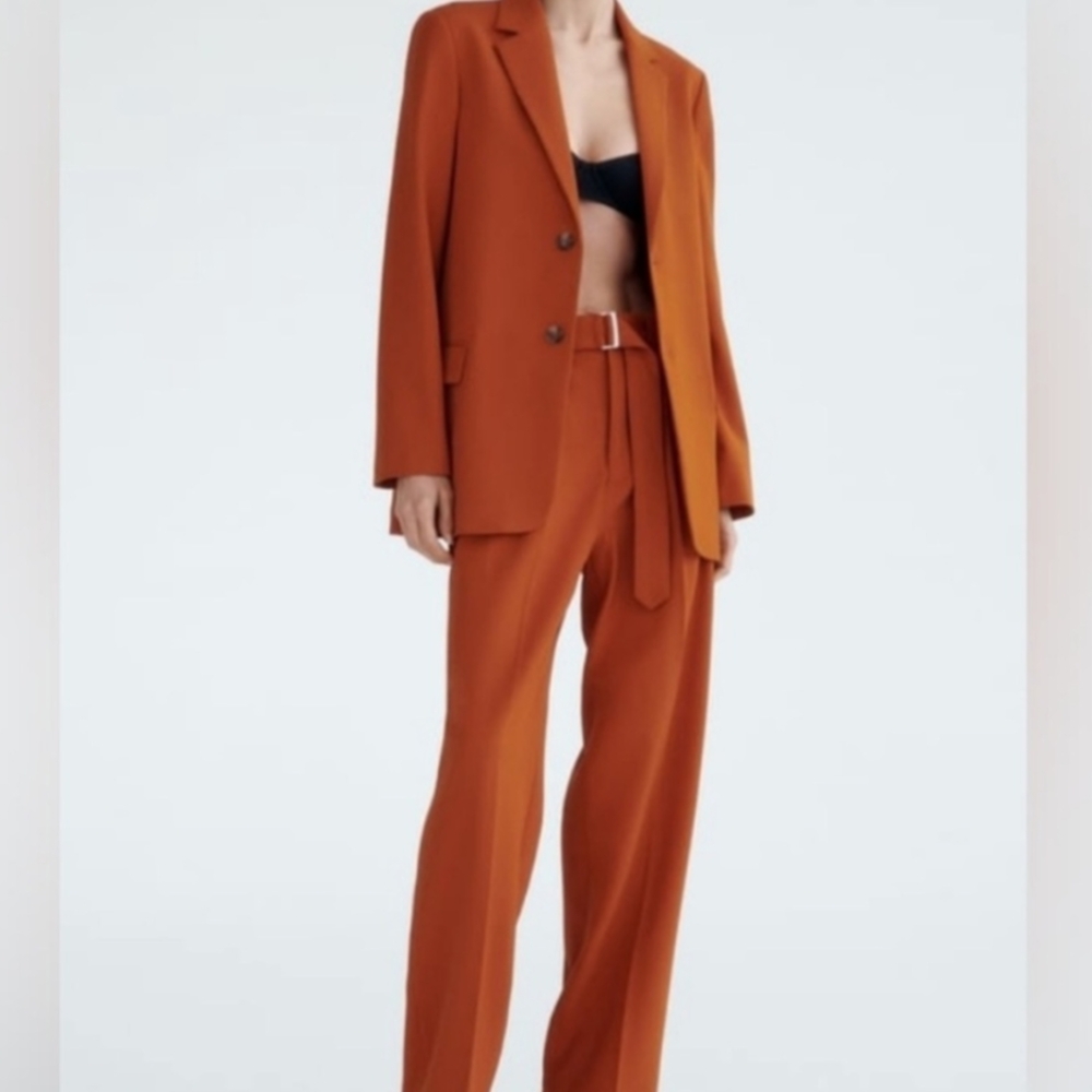 Zara Orange Wide Leg Pants with High Waist and Stylish d-ring Belt - Picture 4 of 11